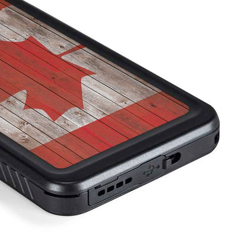 Canadian Flag Dark Wood Galaxy S23 Waterproof Case